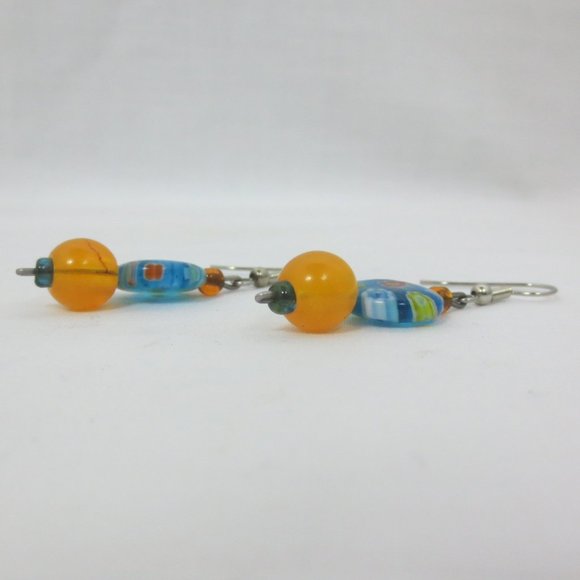 New Blue & Orange Hand Crafted Dangle Earrings - Picture 3 of 6